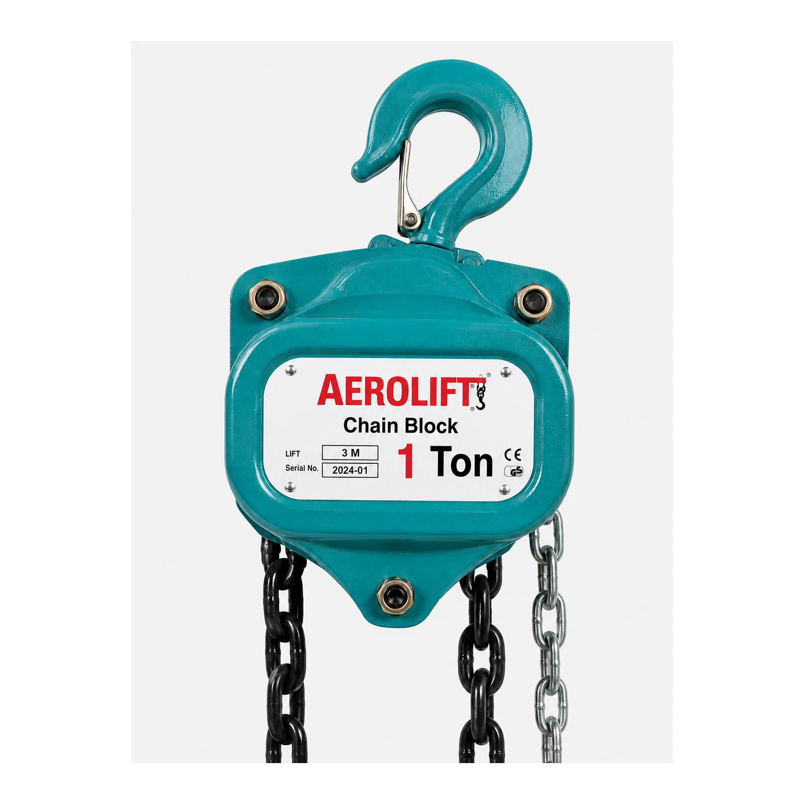 Aerolift Chain Pulley Block - 1 Ton - 3m Lift - Single Fall with 6mm Chain