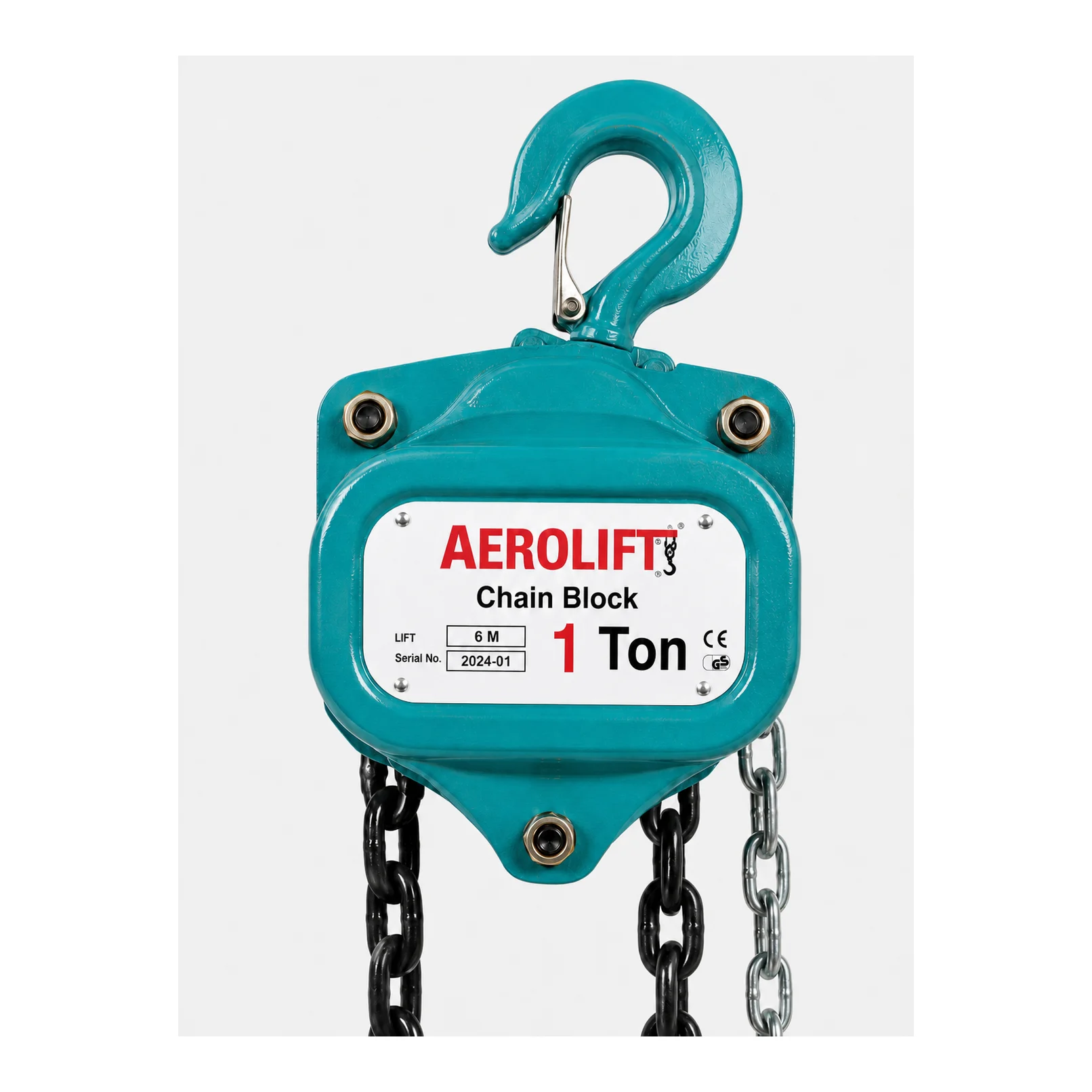 Aerolift Chain Pulley Block - 1 Ton - 6m Lift - Single Fall with 6mm Chain