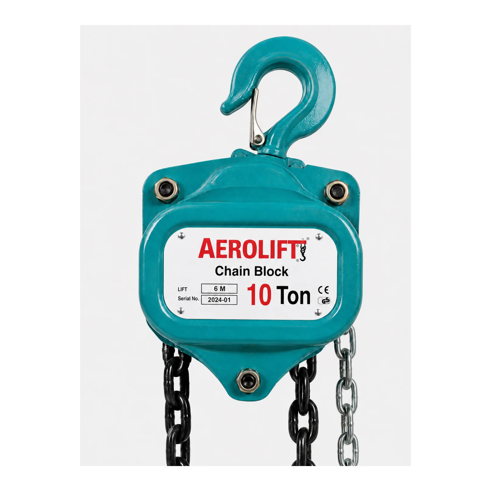 Aerolift Chain Pulley Block - 10 Ton - 6m Lift - Quad Fall with 10mm Chain