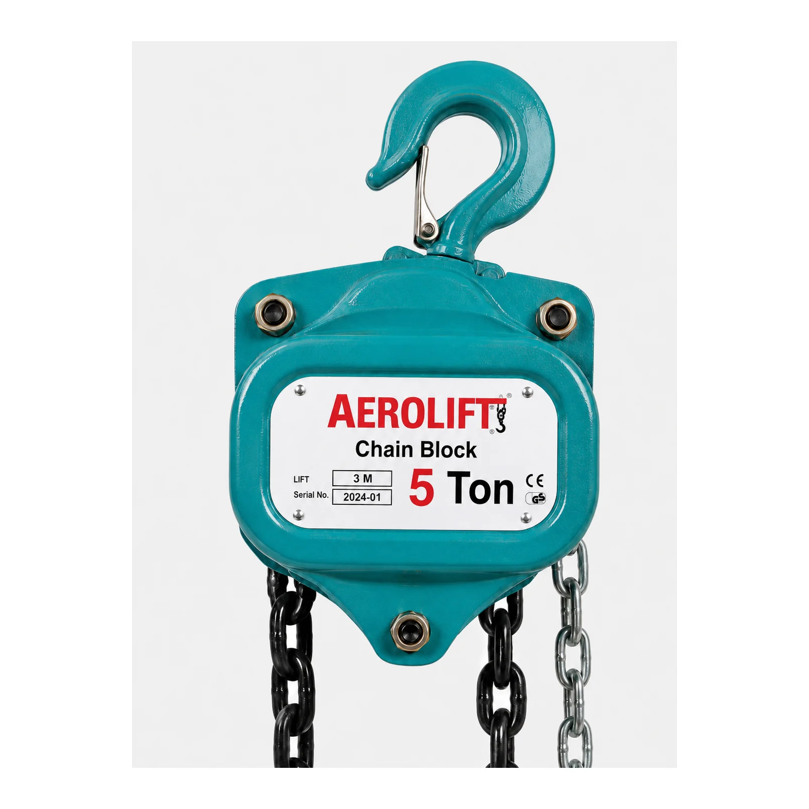 Aerolift Chain Pulley Block - 5 Ton - 3m Lift - Double Fall with 10mm Chain