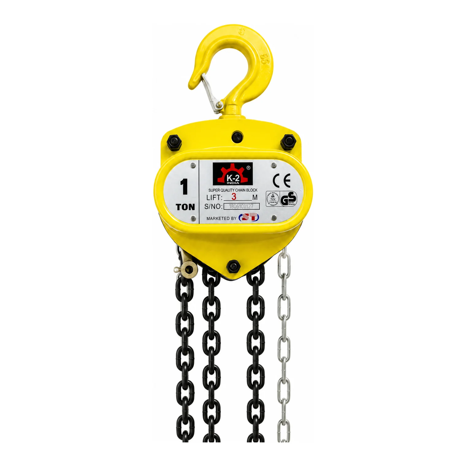 K2 Chain Pulley Block - 1 Ton - 3m Lift - Single Fall with 6mm Chain