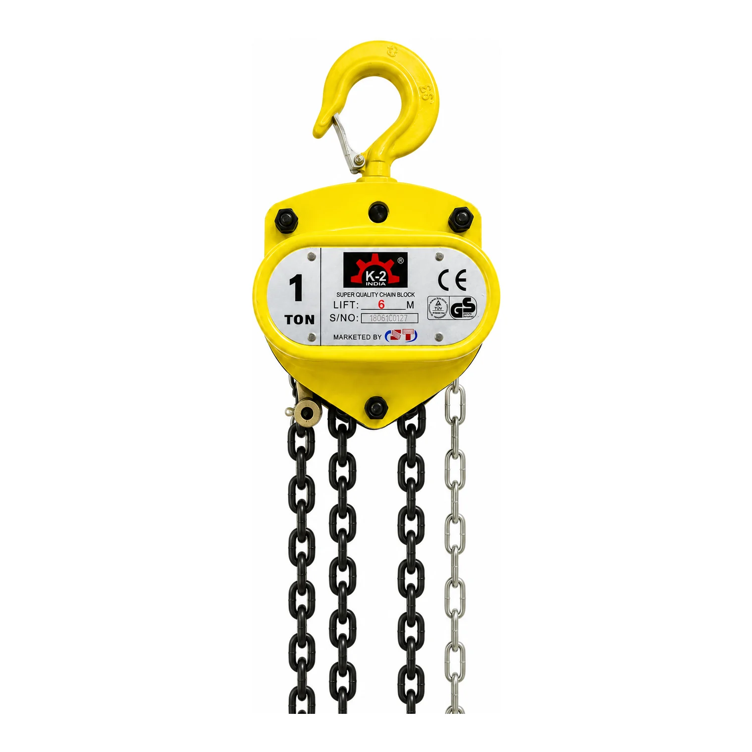 K2 Chain Pulley Block - 1 Ton - 6m Lift - Single Fall with 6mm Chain