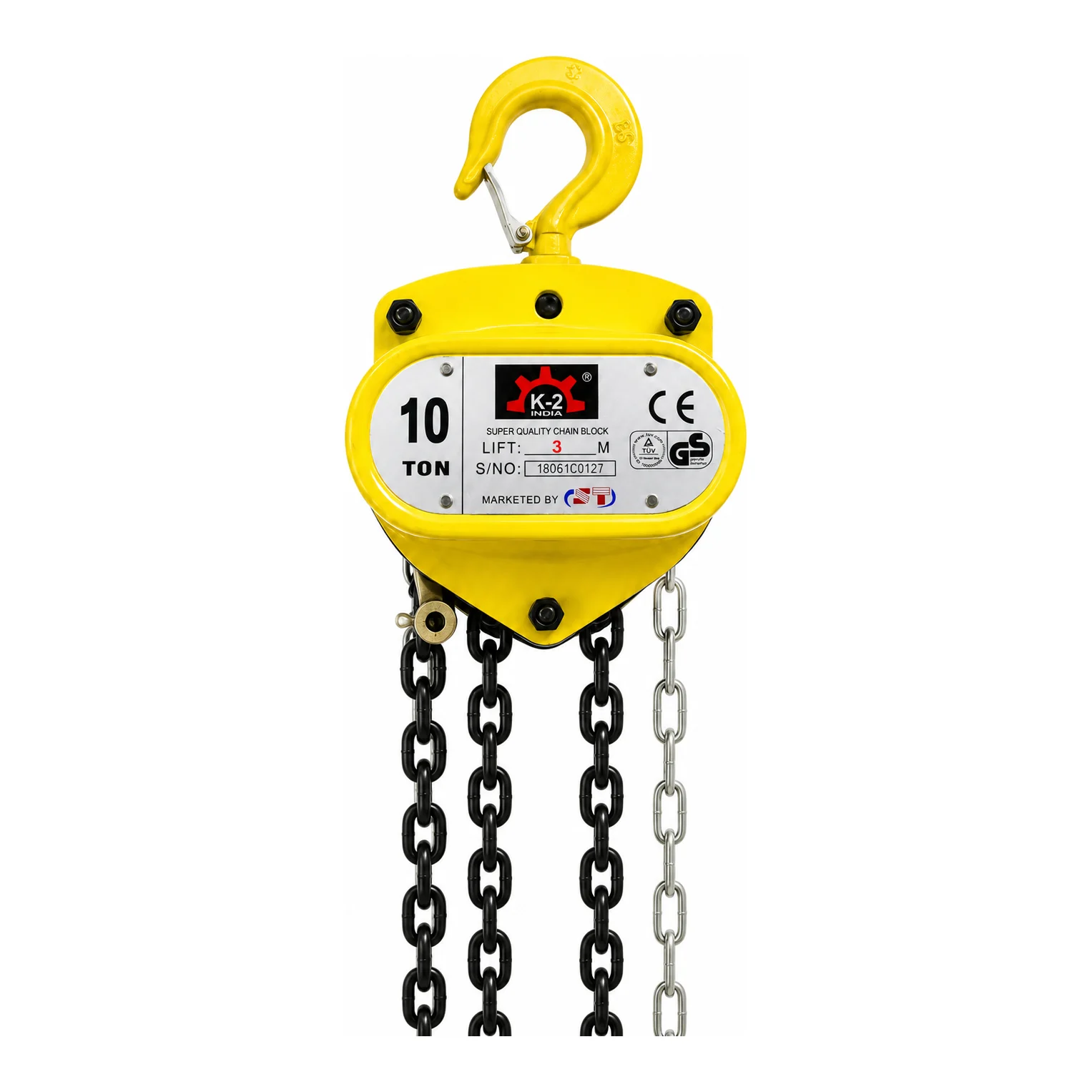 K2 Chain Pulley Block - 10 Ton - 3m Lift - Quad Fall with 10mm Chain