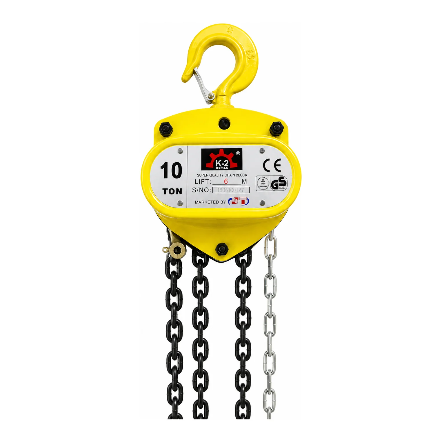 K2 Chain Pulley Block - 10 Ton - 6m Lift - Quad Fall with 10mm Chain