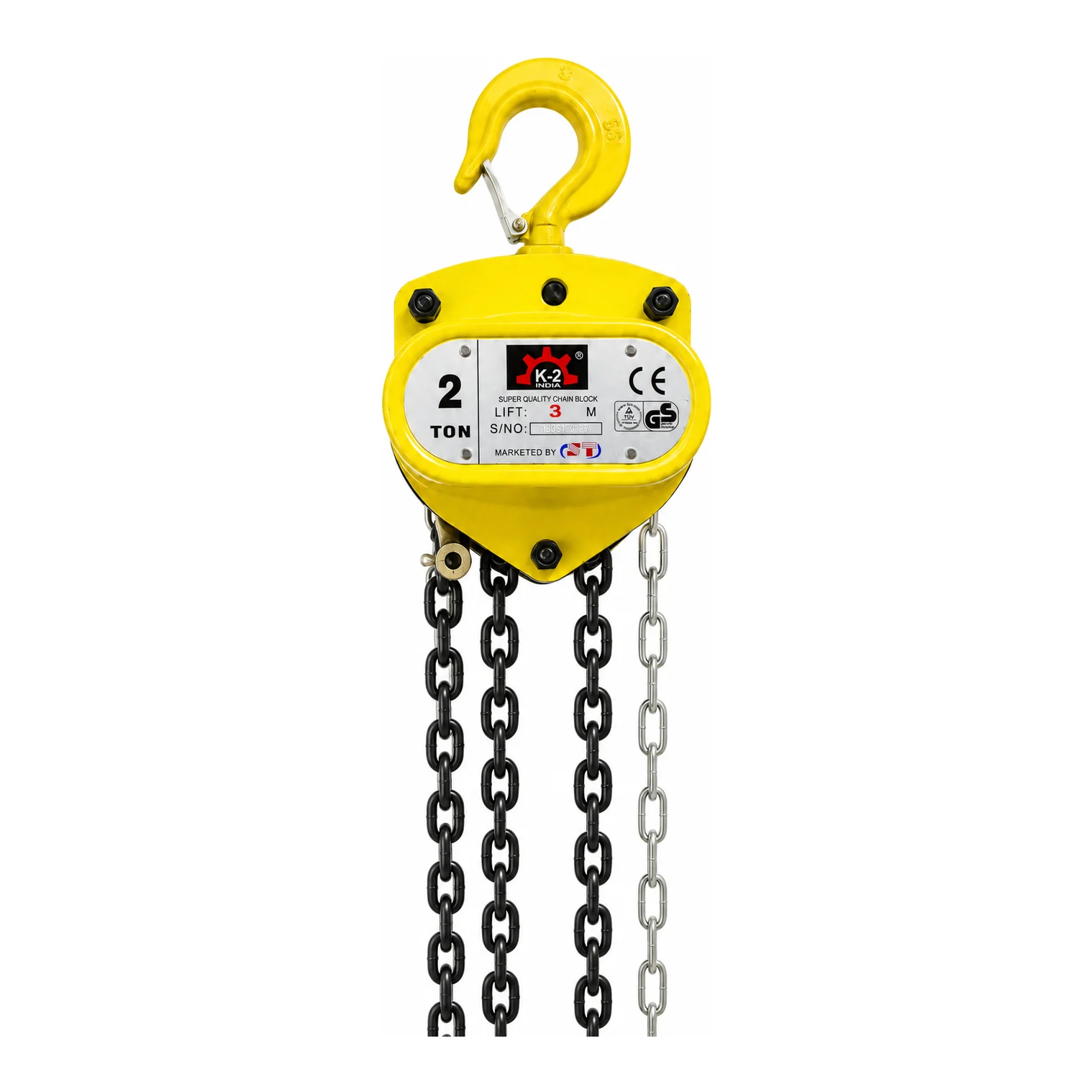 K2 Chain Pulley Block - 2 Ton - 3m Lift - Single Fall with 8mm Chain