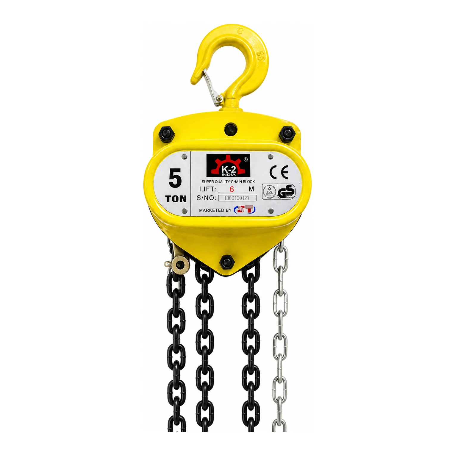 K2 Chain Pulley Block - 5 Ton - 6m Lift - Double Fall with 10mm Chain