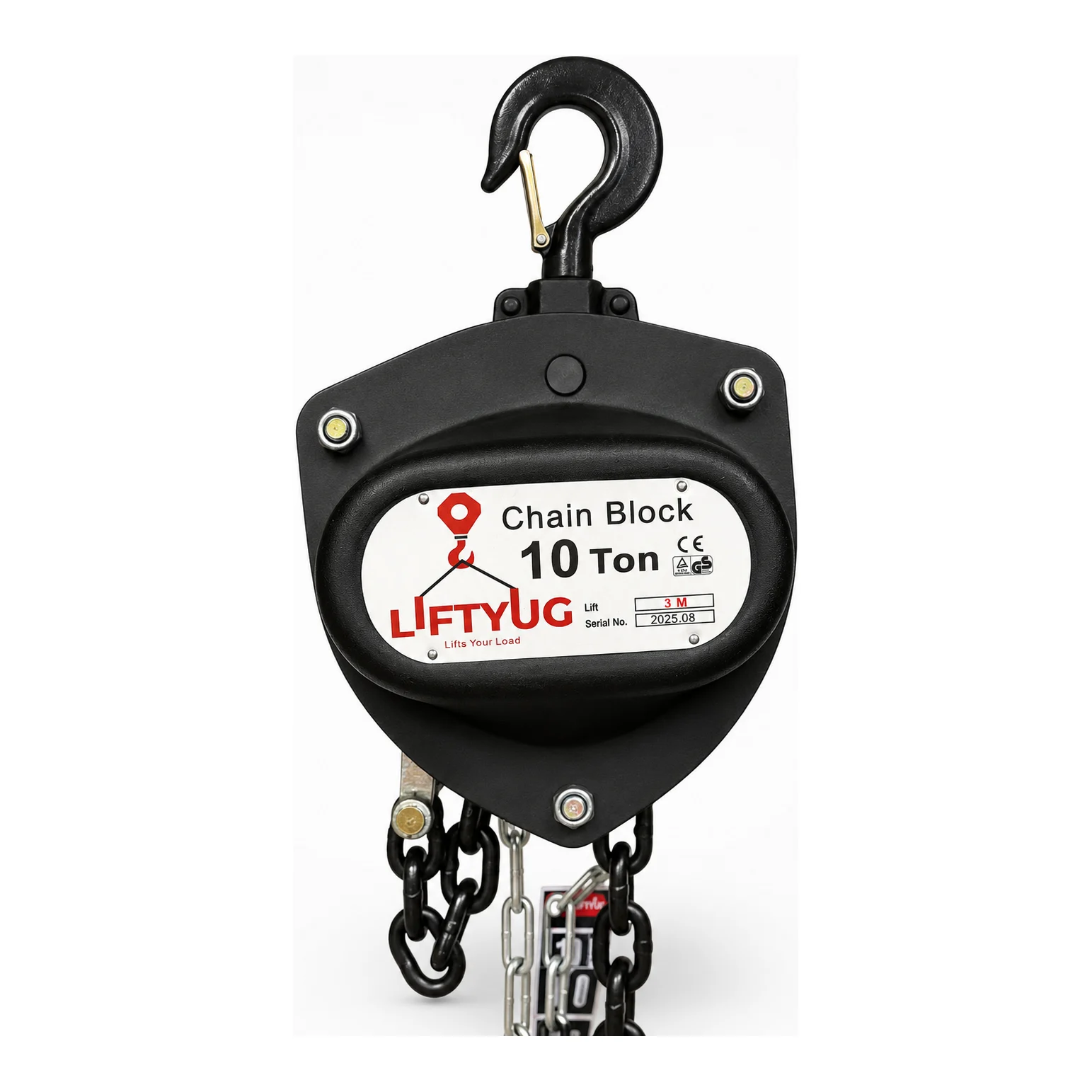 Liftyug Chain Pulley Block - 10 Ton - 3m Lift - Quad Fall with 10mm Chain