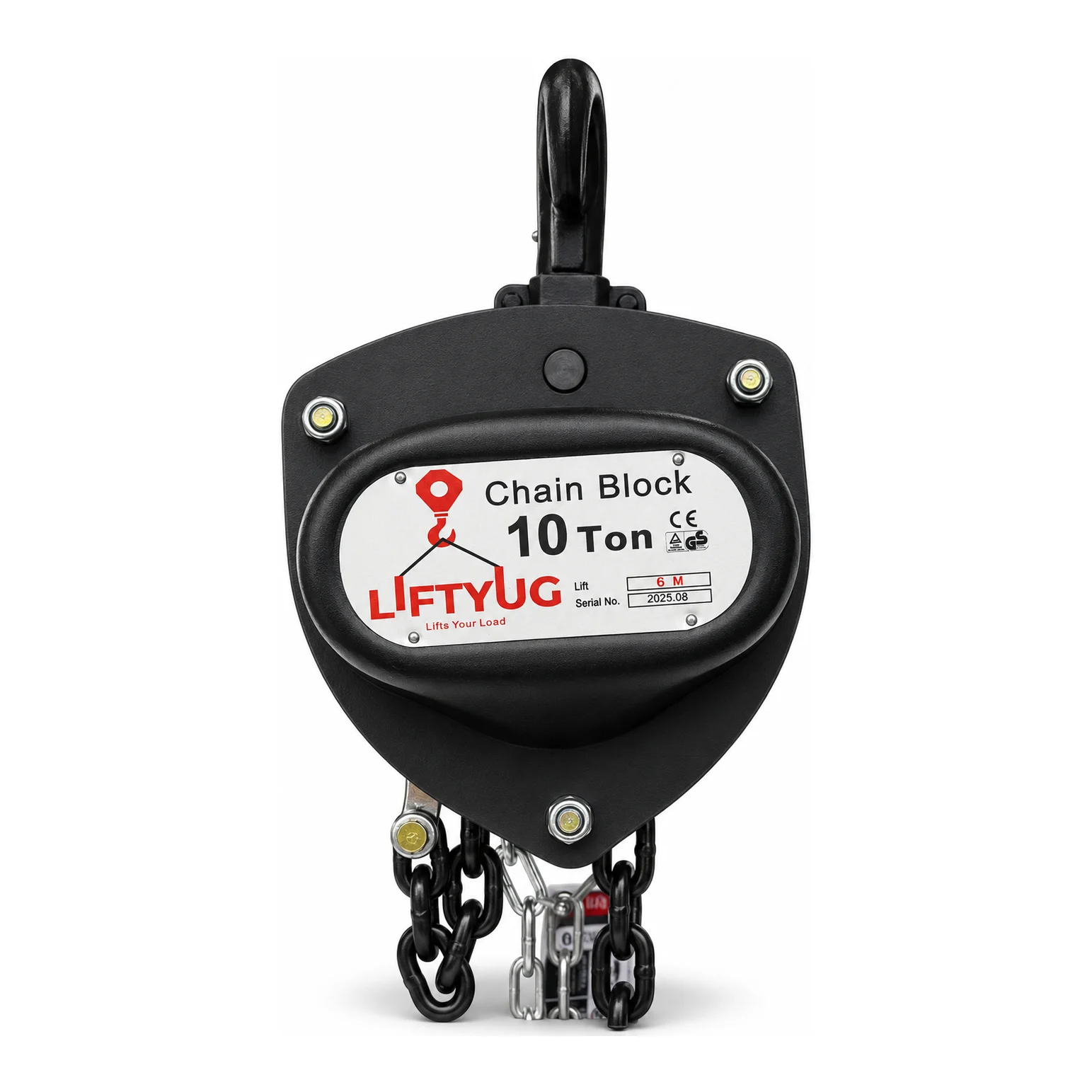 Liftyug Chain Pulley Block - 10 Ton - 6m Lift - Quad Fall with 10mm Chain