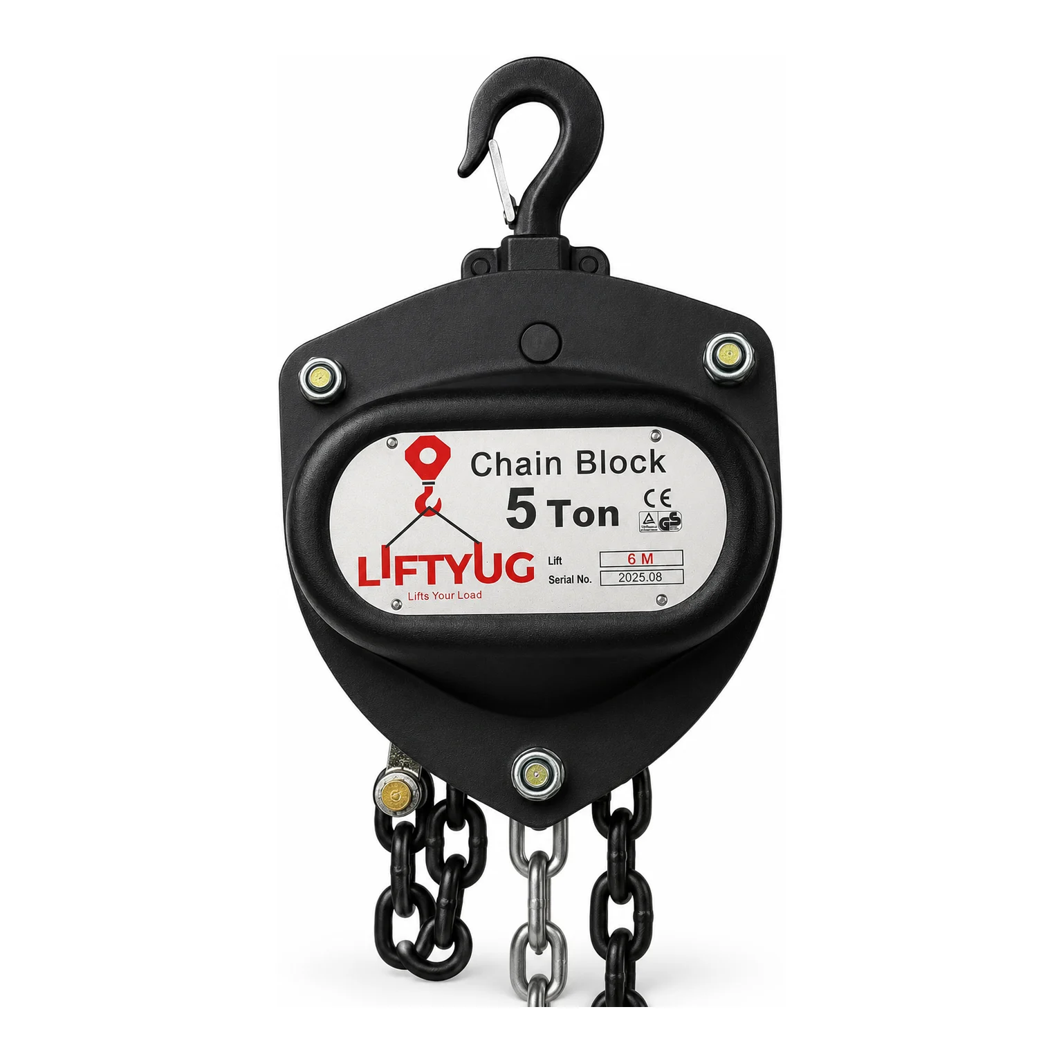 Liftyug Chain Pulley Block - 5 Ton - 6m Lift - Double Fall with 10mm Chain