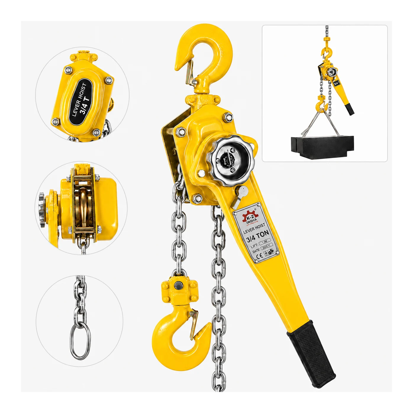K2 Ratchet Lever Block - 0.75 Ton - Single Fall with 6 mm Chain