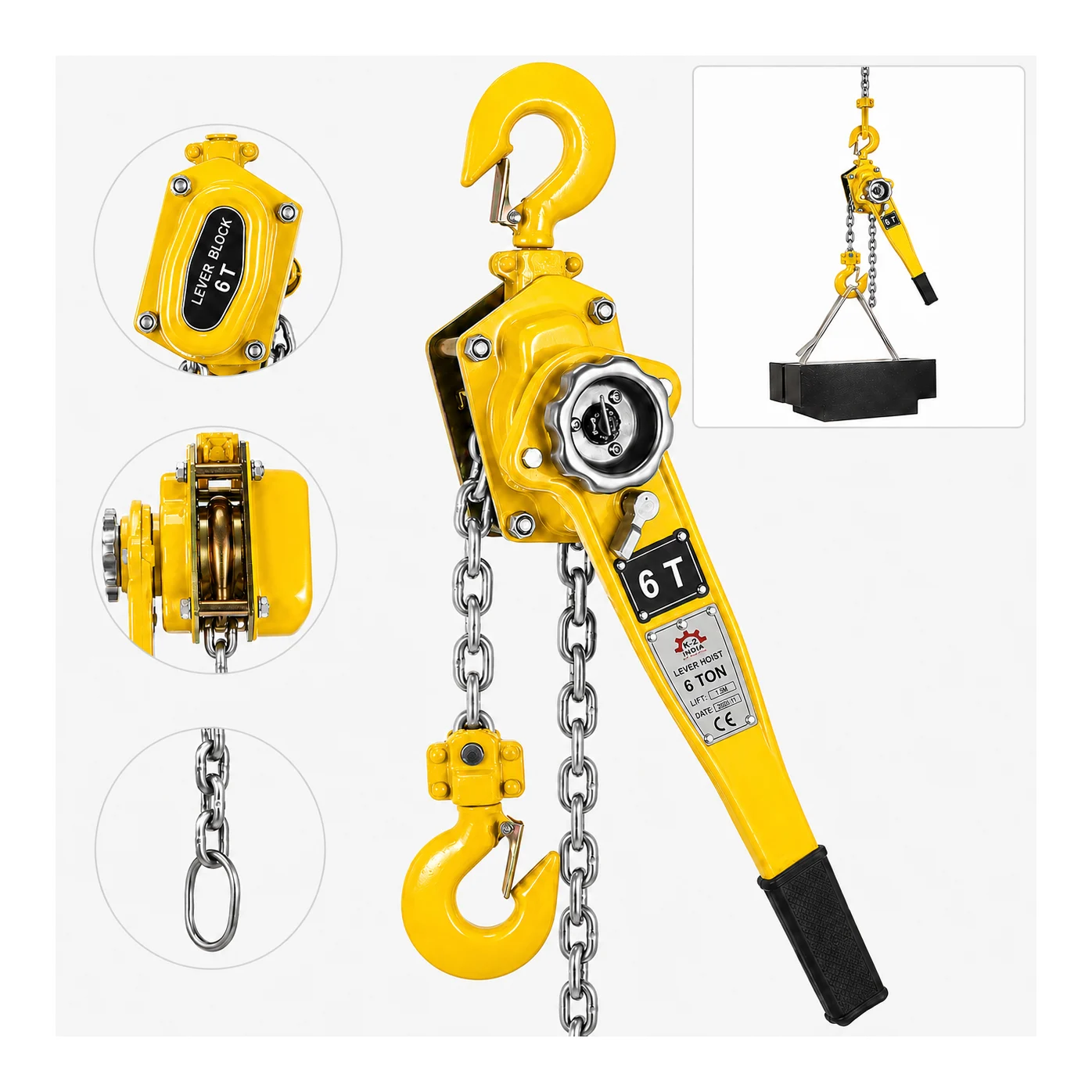 K2 Ratchet Lever Block - 6 Ton - Double Fall with 10 mm Chain