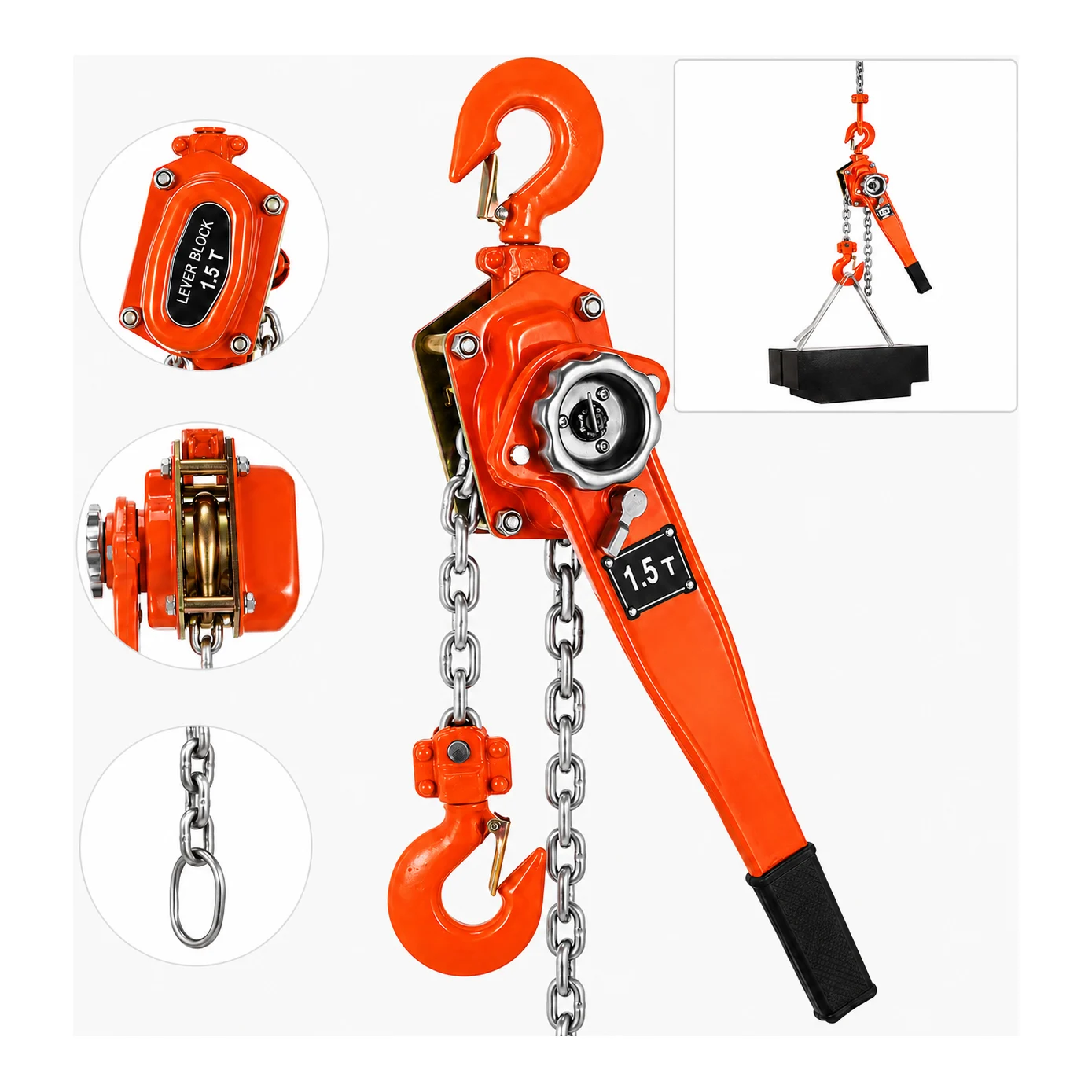 Liftyug Ratchet Lever Block - 1.5 Ton - Single Fall with 8 mm Chain