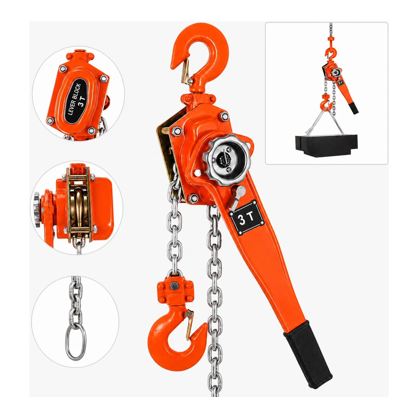 Liftyug Ratchet Lever Block - 3 Ton - Single Fall with 10 mm Chain