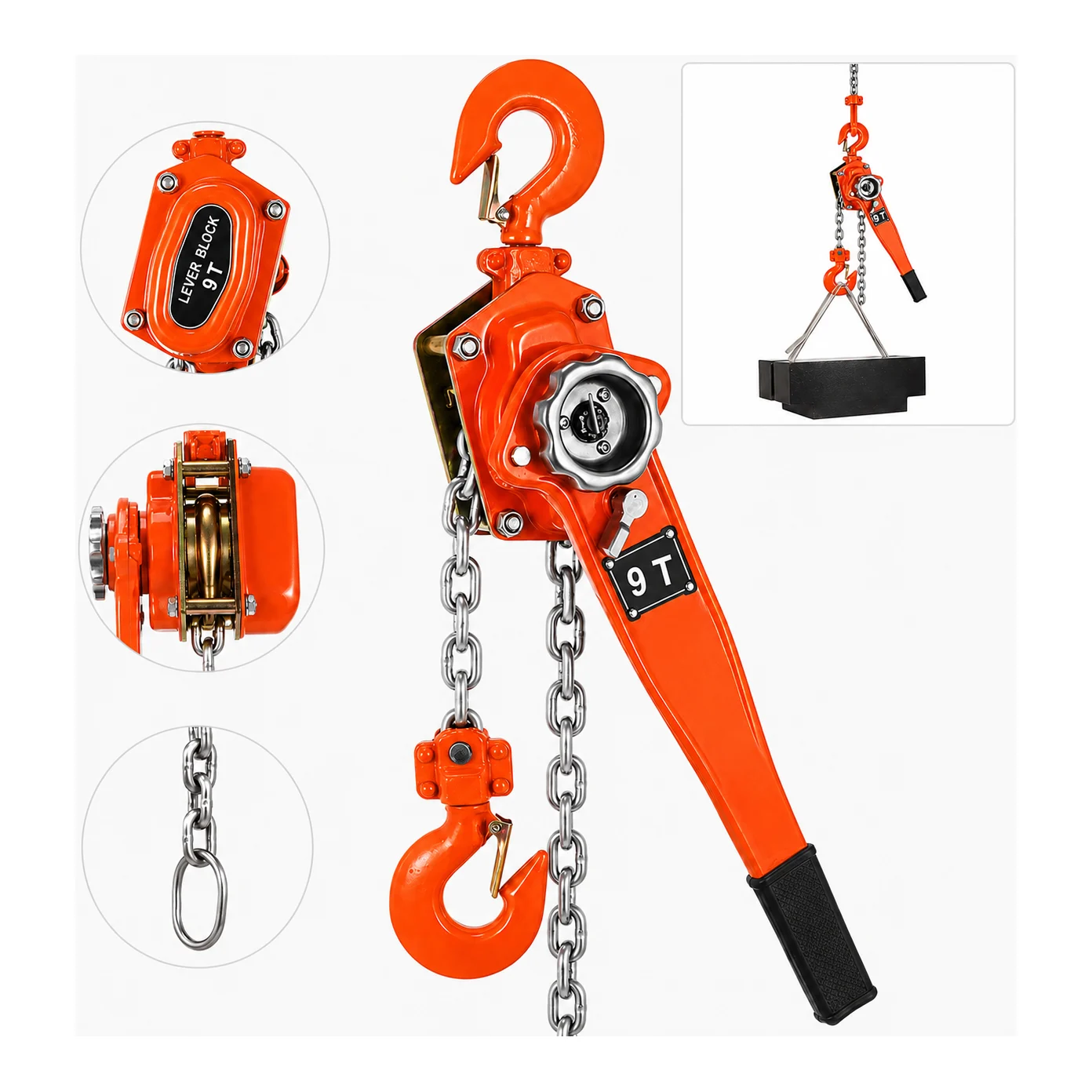 Liftyug Ratchet Lever Block - 9 Ton - Triple Fall with 10 mm Chain