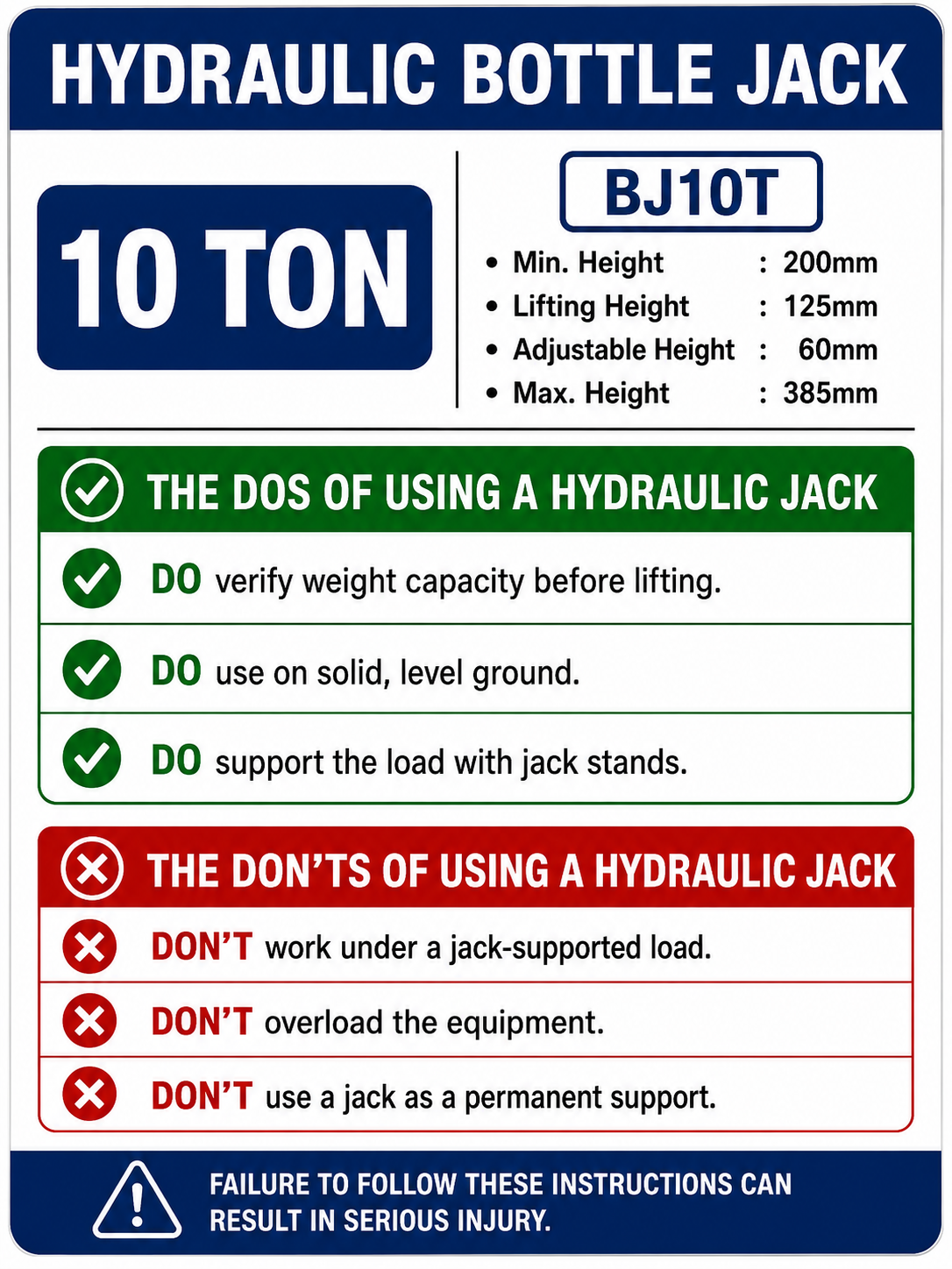 LEO Hydraulic Bottle Jack - 10 Ton - 385 mm - Image 2