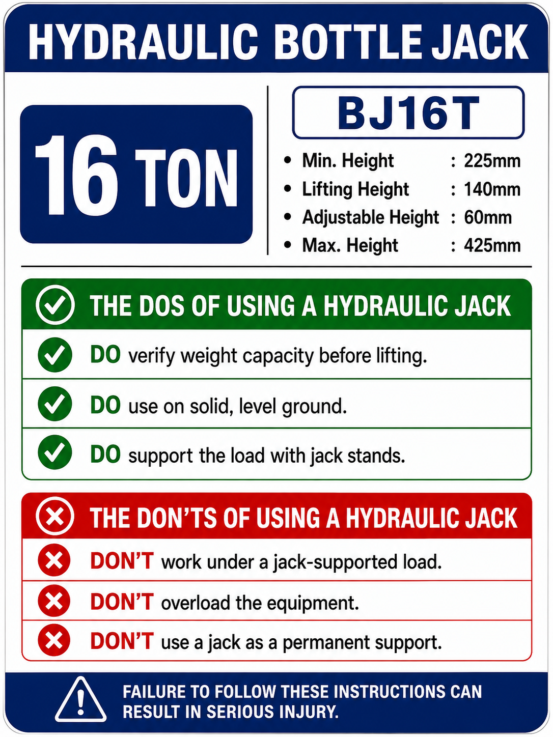 LEO Hydraulic Bottle Jack - 16 Ton - 425 mm - Image 2