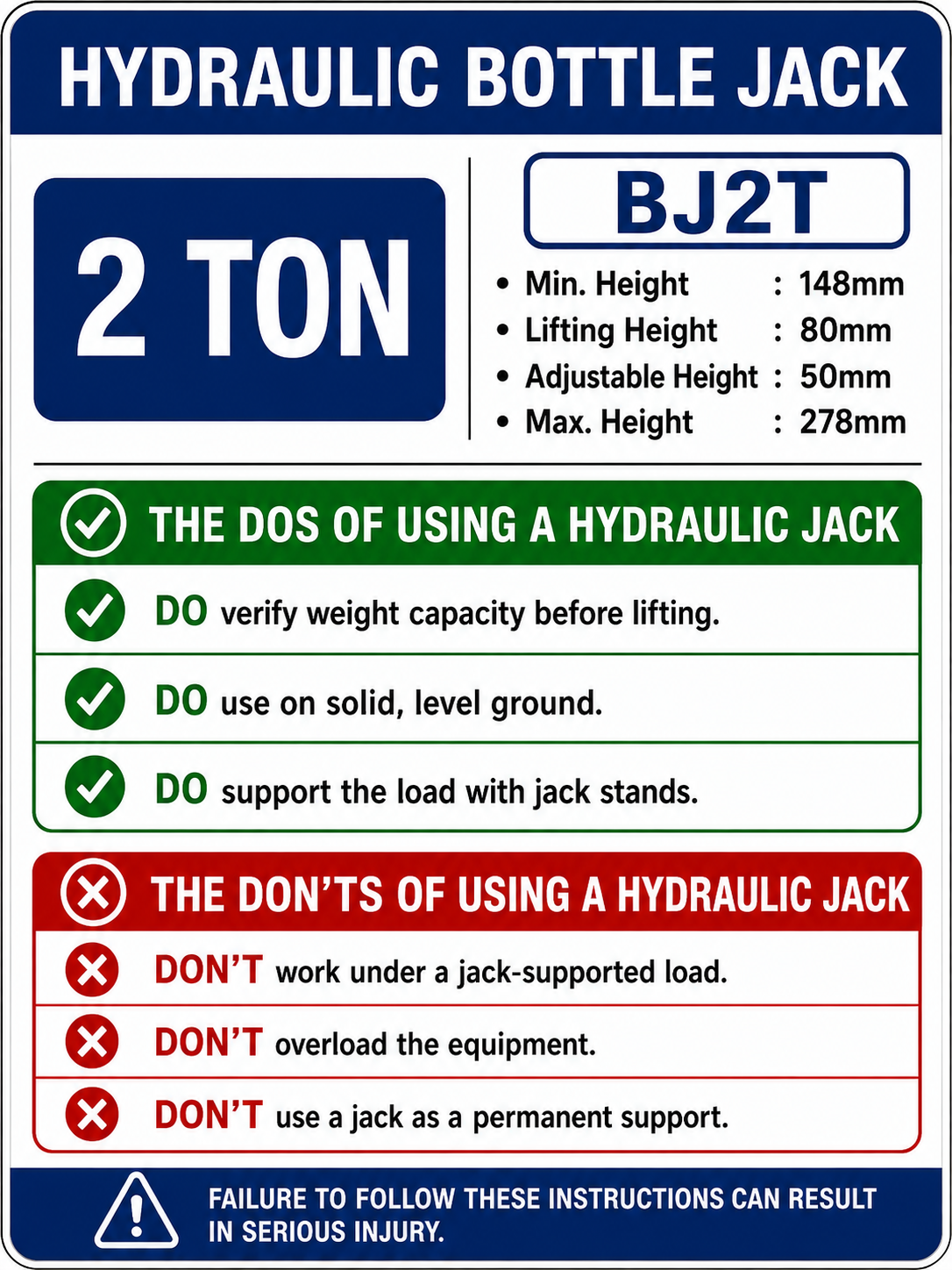 LEO Hydraulic Bottle Jack - 2 Ton - 278 mm - Image 2