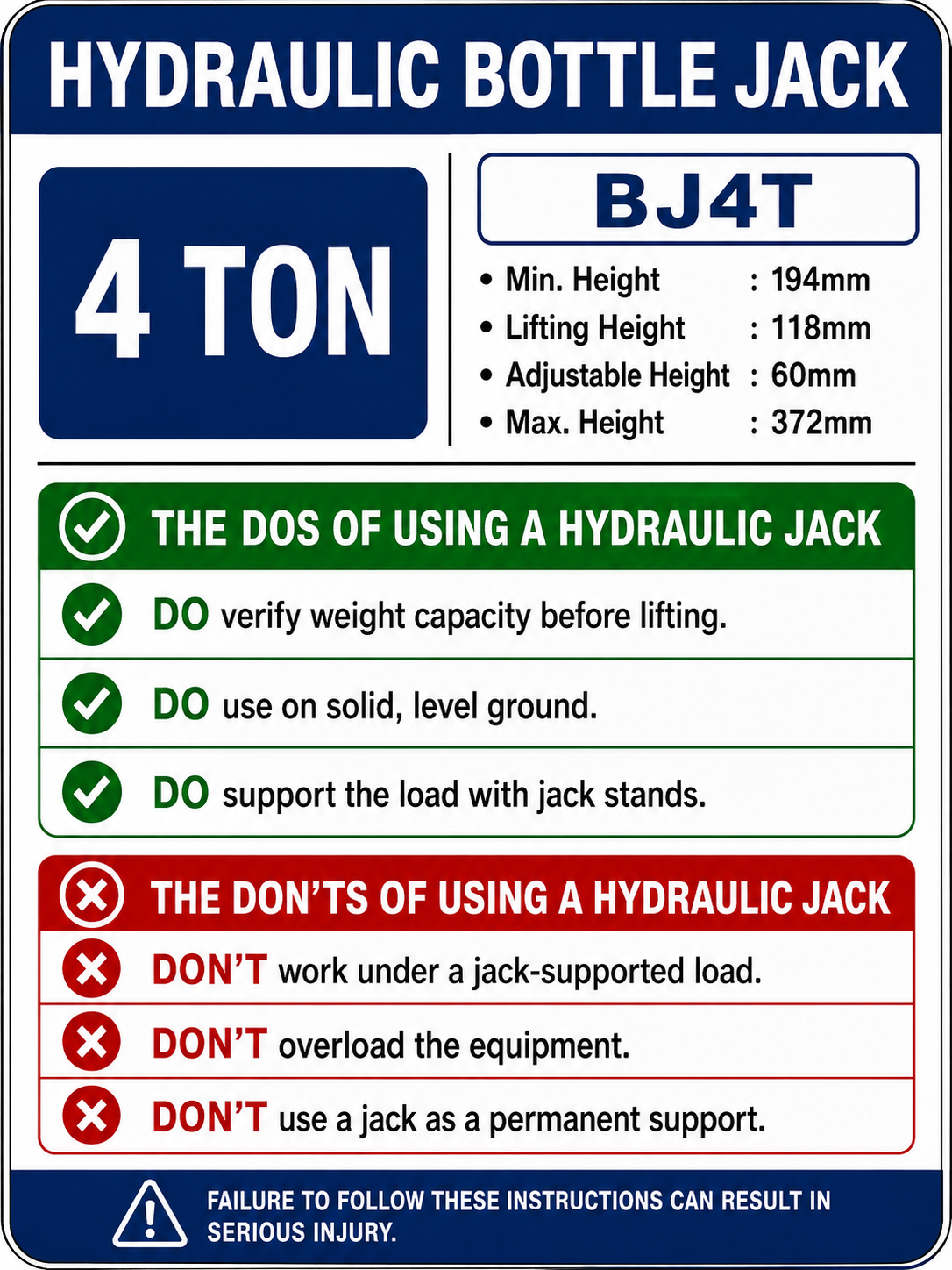 LEO Hydraulic Bottle Jack - 4 Ton - 372 mm - Image 2